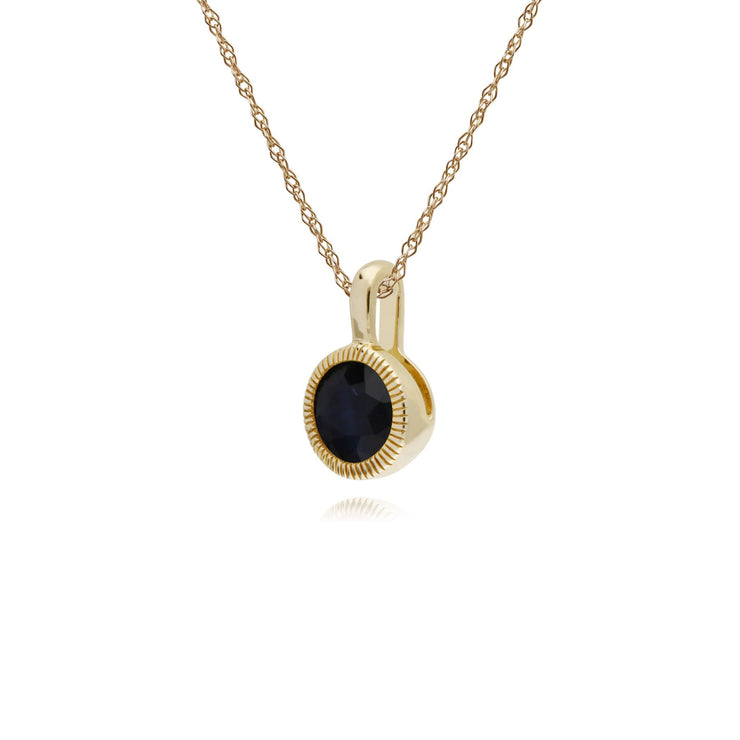 Saphir Collier, 9 CT or Jaune Saphir Pierre Unique Rond Milgrain Pendentif sur 45cm Chaîne