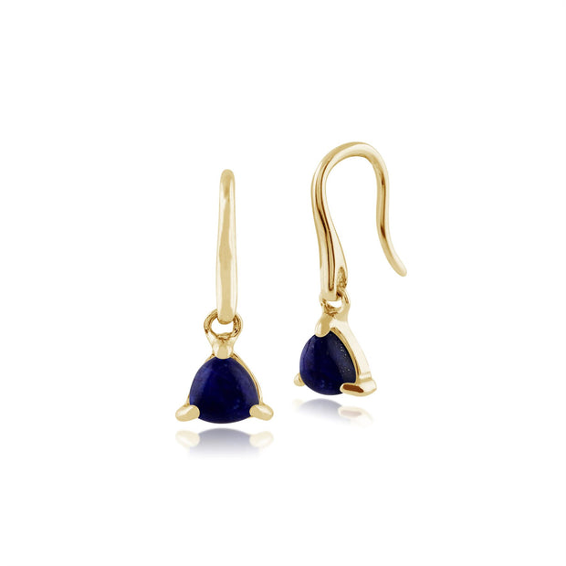 Boucles d'Oreilles Pendantes Classique Or Jaune 375 Lapis Lazuli Trillion