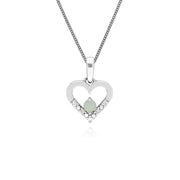 9 ct or Blanc Unique Opale & Diamant Coeur Pendentif sur 45cm Chaîne