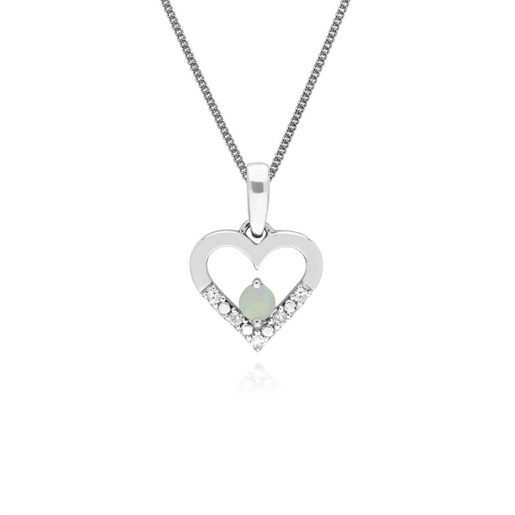 9 ct or Blanc Unique Opale & Diamant Coeur Pendentif sur 45cm Chaîne