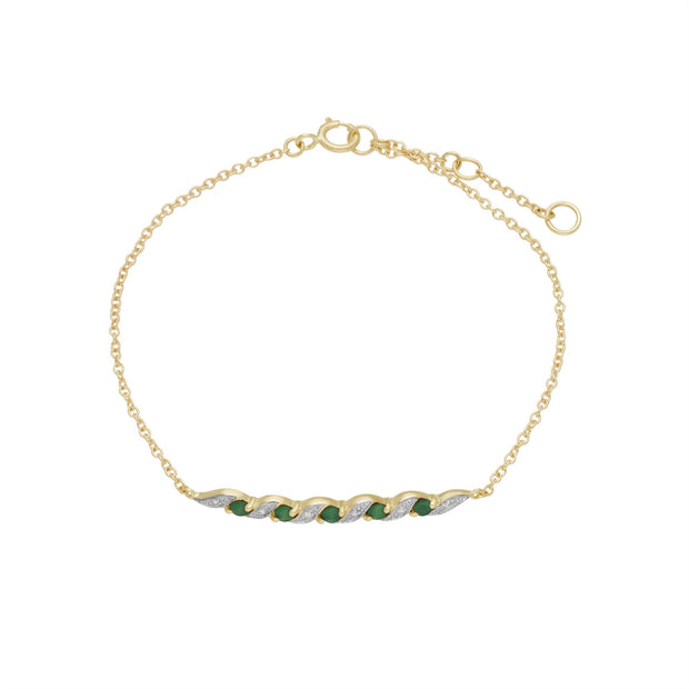 9 ct or Jaune Émeraude et Diamant Spirale 19cm Bracelet