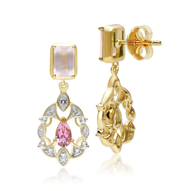 Boucles d'Oreilles Pendantes ECFEW™ 'The Creator' Quartz Rose, Tourmaline et Topaze Blanche