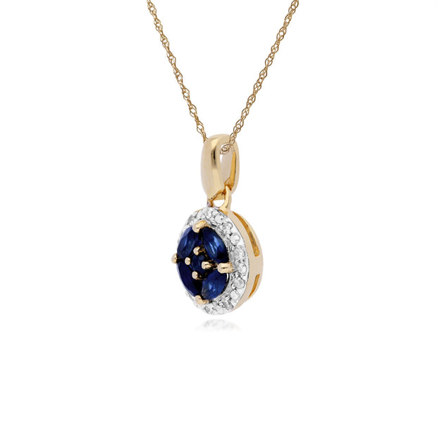 Pendentif Classique Or Jaune 375 Saphir Marquise et Diamant Halo