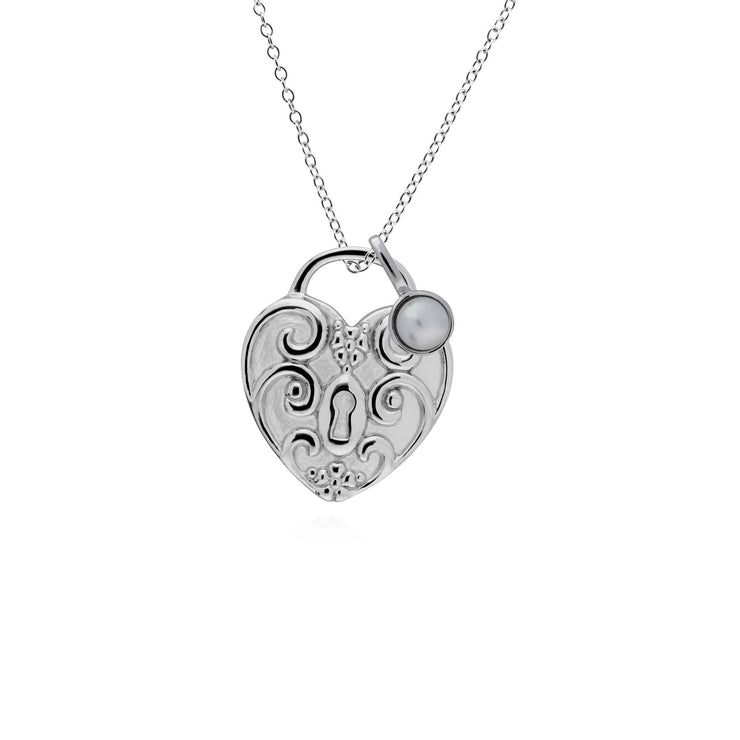 Pendentif Classique Cadenas Cœur Torsadé Argent 925 et Charms Grande Clé Perle