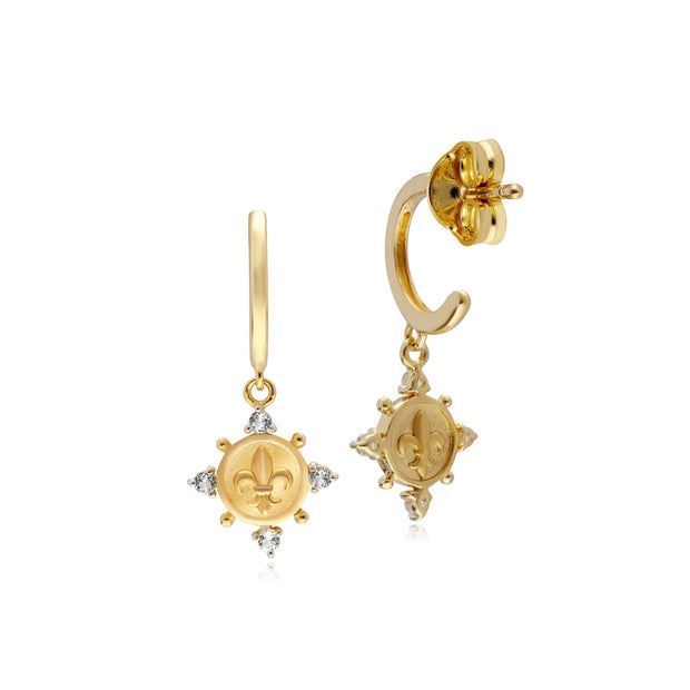 Boucles d'Oreilles Créoles ECFEW™ Fleur de Lys avec Topaze Blanche