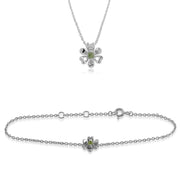 Bracelet et Pendentif Marguerite Style Floral Argent 925 Péridot Rond