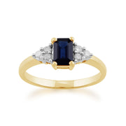 Gemondo Bague Saphir, 9ct or Jaune 0,88 CT Octogone Bleu Saphir & Diamant