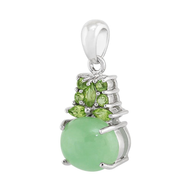 Pendentif Classique Argent 925 Jade Verte Cabochon et Péridot Style Cluster