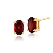 Boucles d'Oreilles Clou Classique Or Jaune 375 Grenat Oval