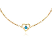 Turquoise Bracelet, 9 CT or Jaune Turquoise Rond Pierre Unique Coeur 19cm Bracelet