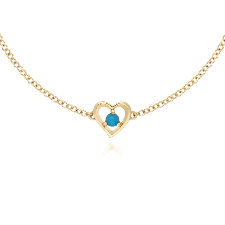 Turquoise Bracelet, 9 CT or Jaune Turquoise Rond Pierre Unique Coeur 19cm Bracelet