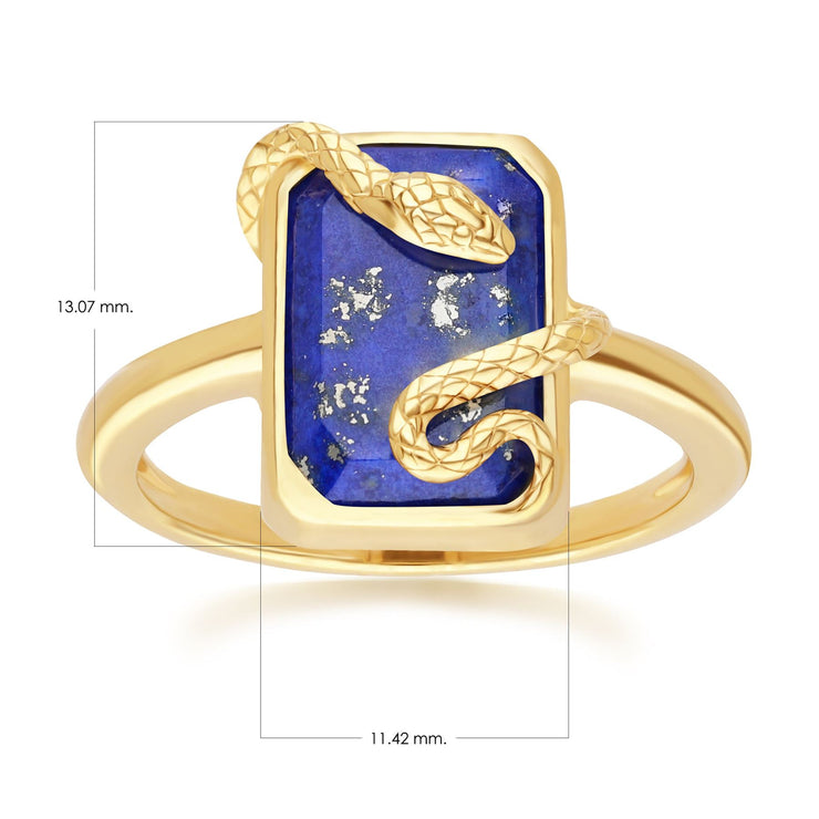 Bague Grand Deco Serpent Enroulé en Lapis Lazuli en Argent Doré à l'Or Fin