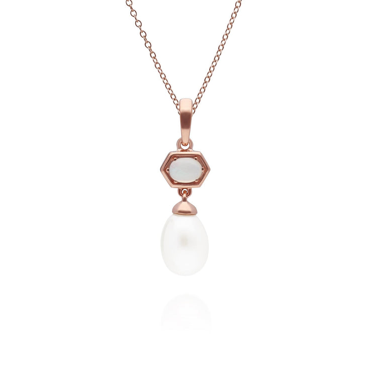 Pendentif Perle Moderne Argent 925 Plaqué Or Perle et Opale Hexagone
