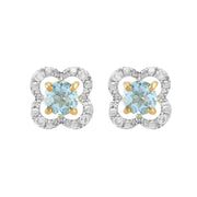 Boucles d'Oreilles Clou Aigue-Marine Classique Or Jaune 375 et Ear-Jacket Fleur Diamant