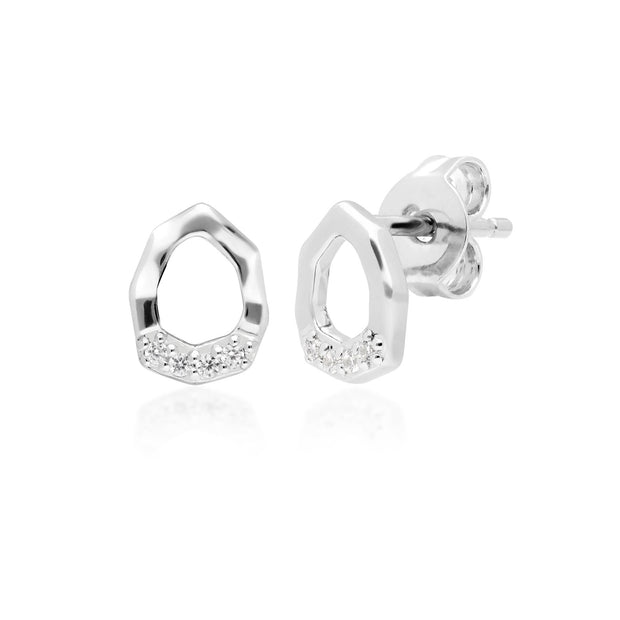 Bague et Boucles d'oreilles Clou Asymétriques Pavé Diamant Or Blanc 375