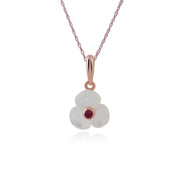 Bracelet et Boucles d'Oreilles Clou Marguerite Floral Argent 925 Plaqué Or Rose Rubis et Nacre