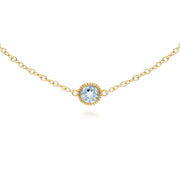 Aigue-Marine Bracelet, 9 CT or Jaune Aigue-Marine Pierre Unique Rond Milgrain 19cm Bracelet