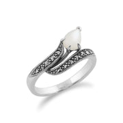 gemondo MARCASSITE Bague, en argent sterling 925 0.6CT NACRE & marcassite ART NOUVEAU Bague