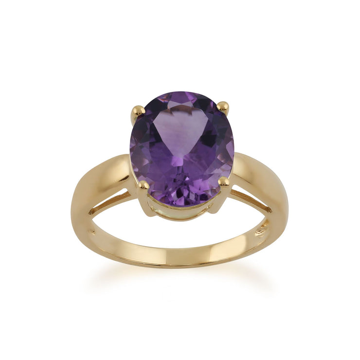 JAUNE 9 Ct Or 3.67ct NATURAL AMETHYST classique Pierre Unique Bague Style