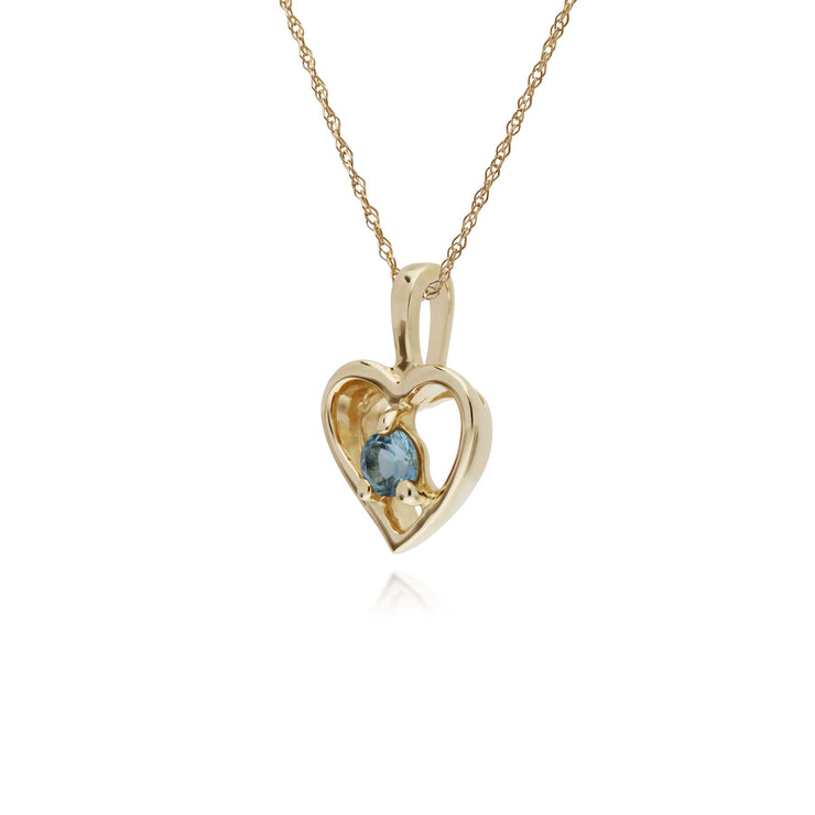 Topaze Bleu Collier, 9 CT or Jaune Unique Pierre Topaze Bleue Coeur Pendentif sur 45cm Chaîne