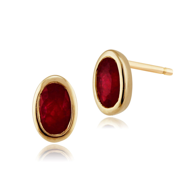 Boucles d'Oreilles Clou Classique Or Jaune 375 Rubis Oval