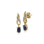 Boucles d'Oreilles Pendantes Style Art Nouveau Or Jaune 375 Saphir & Diamant