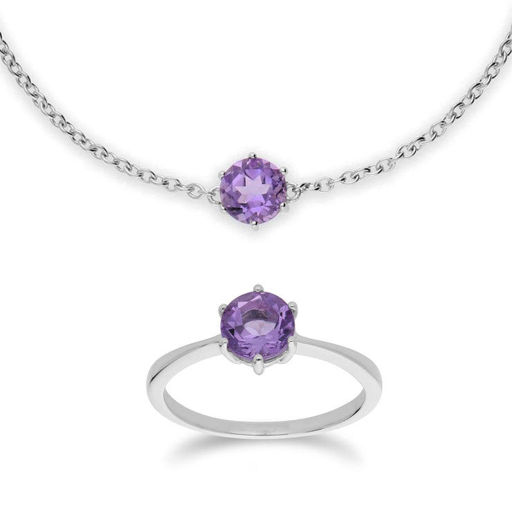 Bracelet et Bague Géométrique Argent 925 Améthyste Octogonal