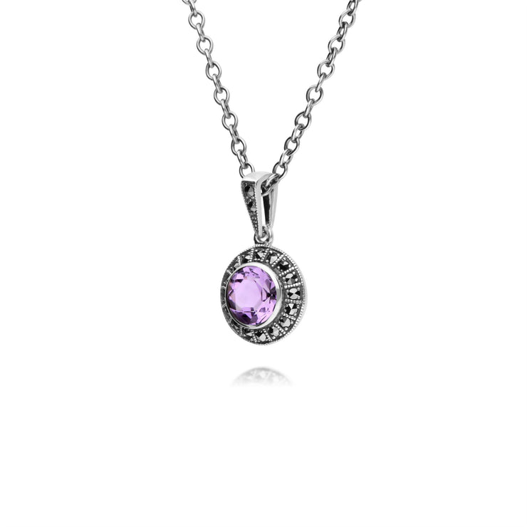 s Argent Sterling Rond Amethyst And Marcassite Serti 45cm Collier