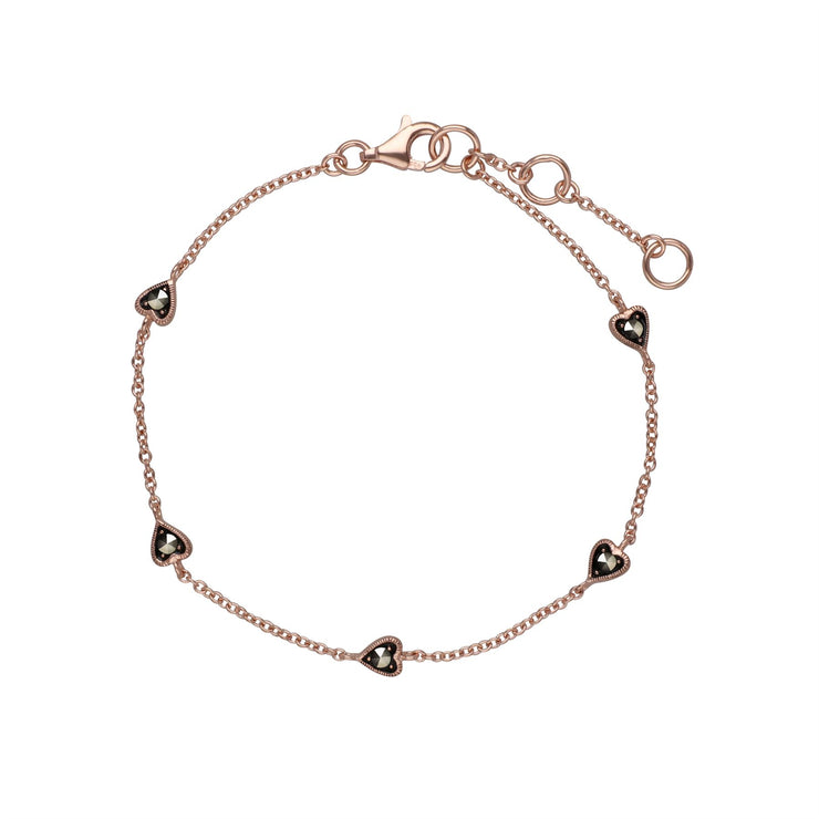 Plaqué or Rose Sterling Argent Petit Coeur Marcassite 19cm Bracelet