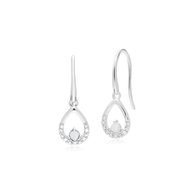 9 ct or Blanc Unique Opale & Diamant Poire Boucles D'Oreilles Goutte