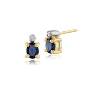 Boucles d'Oreilles Clou Classique Or Jaune 375 Saphir Bleu Clair et Diamant