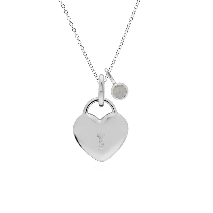 Pendentif Classique Cadenas Cœur Argent 925 et Charms Pierre de Lune Arc-en-Ciel