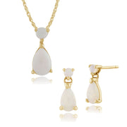 Pendentif et Boucles d'Oreilles Pendantes Classique Or Jaune 375 Opale Poire Cabochon