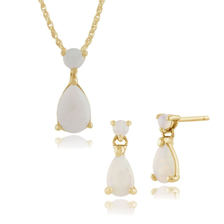 Pendentif et Boucles d'Oreilles Pendantes Classique Or Jaune 375 Opale Poire Cabochon