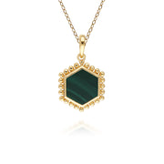 Pendentif Flat Slice Hexagone Argent 925 Plaqué Or Malachite