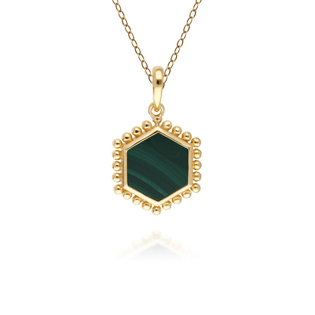 Pendentif Flat Slice Hexagone Argent 925 Plaqué Or Malachite