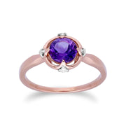 Gemondo 9ct Rose Gold Halo Amethyst & Diamond Round Cut Ring