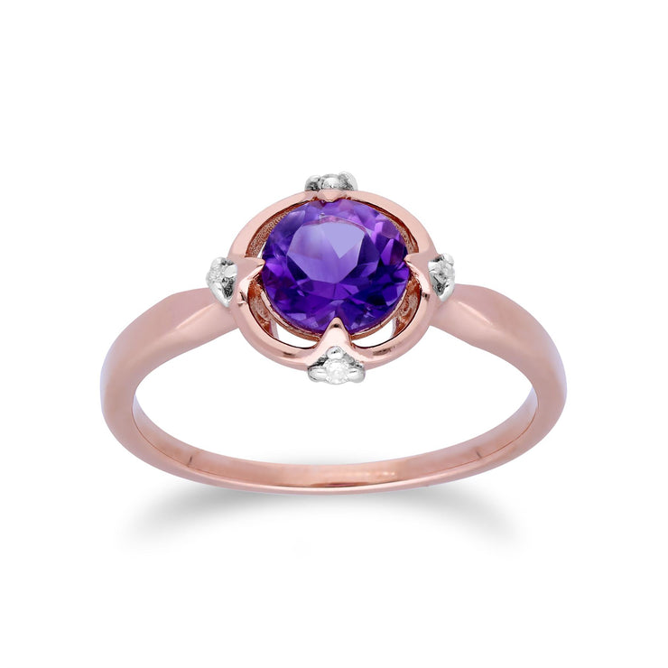 Gemondo 9ct Rose Gold Halo Amethyst & Diamond Round Cut Ring