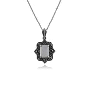 Pendentif et Boucles d'Oreilles Pendantes Style Art Déco Argent 925 Nacre Baguette et Marcassite sertis Clos