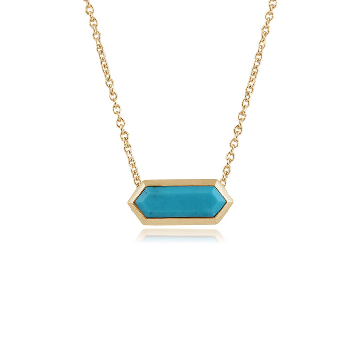 Collier Géométrique Argent 925 Plaqué Or avec Turquoise Hexagonale