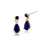 Pendentif et Boucles d'Oreilles Pendantes Classique Argent 925 Plaqué Or Lapis Lazuli Oval cabochon serti Clos