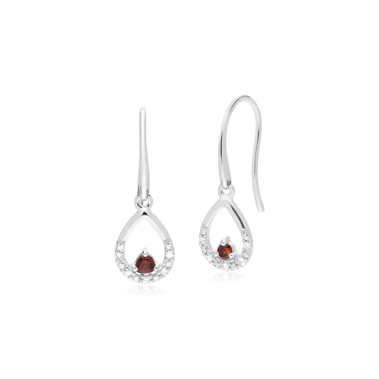 s 9 CT or Blanc Unique Grenat et Diamant Poire Boucles D'Oreilles Goutte