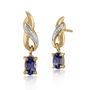 Boucles d'Oreilles Pendantes Classique Or Jaune 375 Tanzanite Oval et Diamant