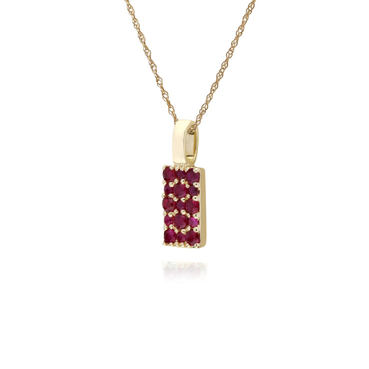 9 CT or Jaune Rubis Serti Panneau Pendentif sur 45cm Chaîne