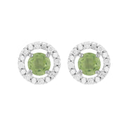 Boucles d'Oreilles Clou Péridot Classique Or Blanc 375 et Ear-Jacket Rond Diamant