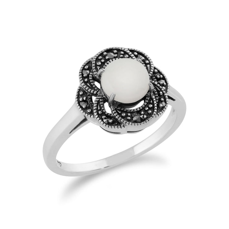 gemondo Art Déco Bague, 925 argent sterling 0.55CT Opale & MARCASSITE Floral Art Déco bague