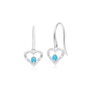 s 9 CT or Blanc Unique Turquoise & Diamant Boucles D'Oreilles Cœur Ouvert