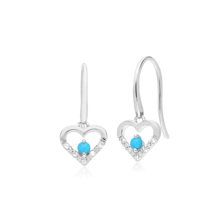 s 9 CT or Blanc Unique Turquoise & Diamant Boucles D'Oreilles Cœur Ouvert