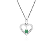 9 ct or Blanc Unique Émeraude & Cœurs en Diamant Pendentif sur 45cm Chaîne