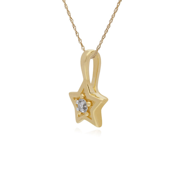 Collier Diamant, 9 CT or Jaune Diamant Pierre Unique Étoile Pendentif sur 45cm Chaîne